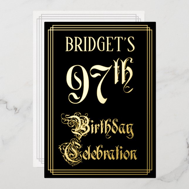 Invitation En Aluminium Fête du 97e anniversaire — Script fantaisie et nom (Recto/Verso)