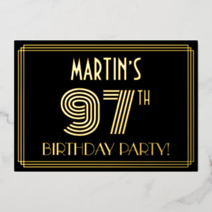 Invitation En Aluminium Fête du 97ème anniversaire — Style Art Déco "97" +