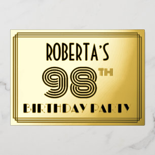 Invitation En Aluminium Fête du 98e anniversaire — Art Déco Style "98" & N