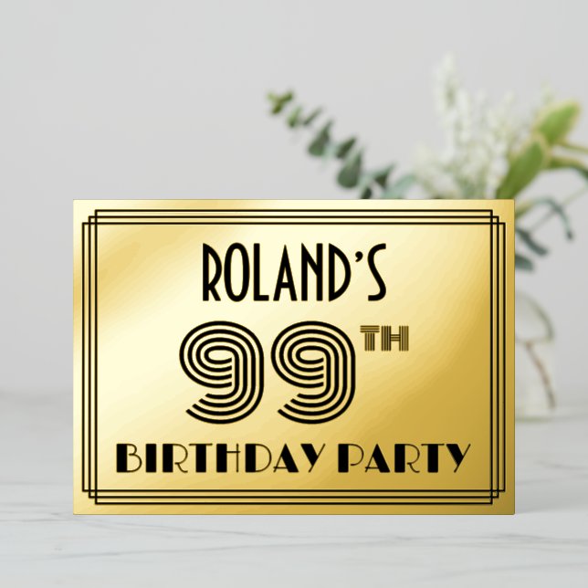Invitation En Aluminium Fête du 99e anniversaire — Art Déco Style "99" & N (Debout devant)