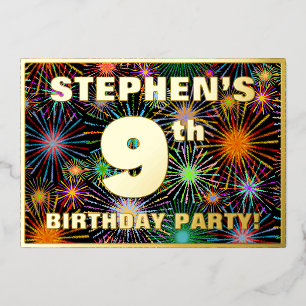 Invitation En Aluminium Fête du 9e anniversaire — Amusant, Feu d'artifice