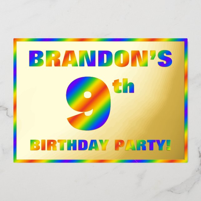 Invitation En Aluminium Fête du 9e anniversaire — Amusant, Rainbow Spectru (Recto)
