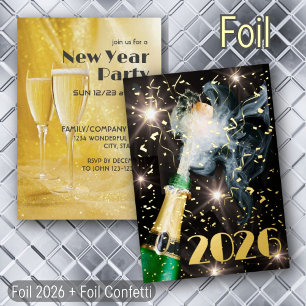 Invitation En Aluminium Fête du Nouvel An Chamgagne Confetti