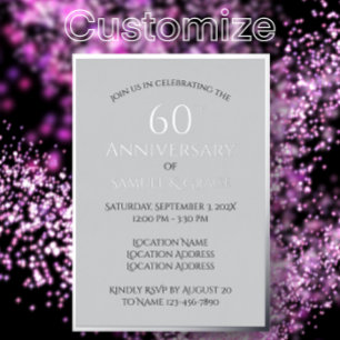 Invitation En Aluminium Fête élégante de 60e anniversaire de mariage sur m