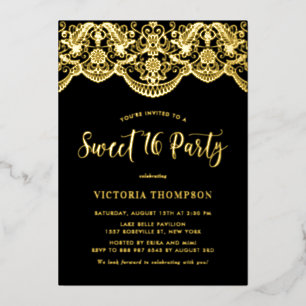 Invitation En Aluminium Fête élégante de Brocade en dentelle noire pour Sw