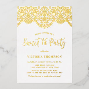 Invitation En Aluminium Fête élégante de dentelle en brocart pour Sweet 16