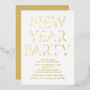 Invitation En Aluminium Fête élégante du Nouvel An avec feuille d'or