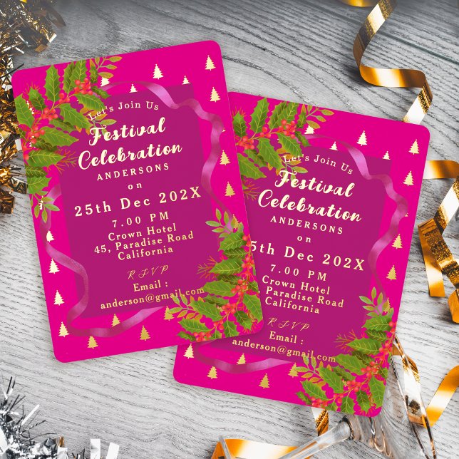 Invitation En Aluminium Fête Fête Noël Rouge (Festival Celebration Christmas Red Foil Invitation)
