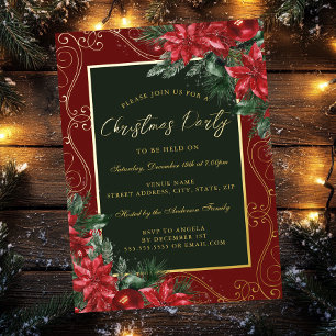Invitation En Aluminium Fête florale festive rouge Cadre vert Noël Party
