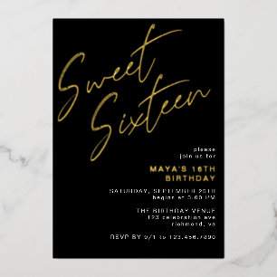 Invitation En Aluminium Fête Glam Cool Black & Gold Sweet Seize 16e Annive