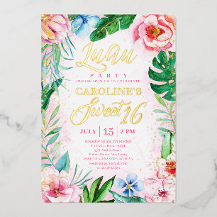 Invitation En Aluminium Fête Hawaïenne Luau Floral Tropical Rose Pour Un S
