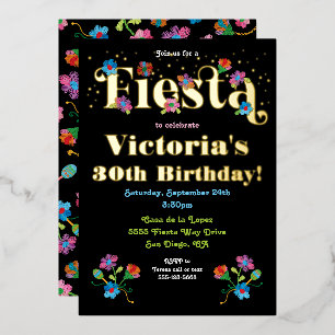 Invitation En Aluminium Fête mexicaine d'anniversaire avec broderie et feu