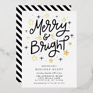 Invitation En Aluminium Fête Moderne Noir et Doré Merry And Bright F