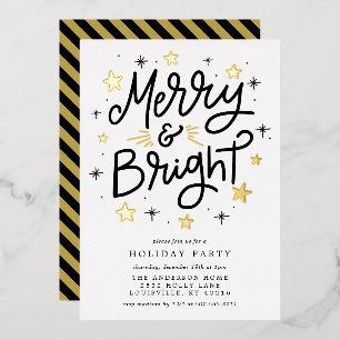 Invitation En Aluminium Fête Moderne Noir et Or Merry And Bright pour une