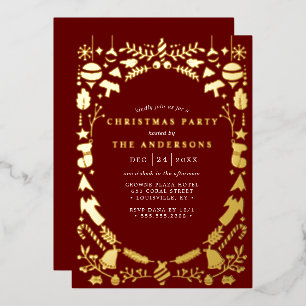 Invitation En Aluminium Fête Moderne Or Rouge Foncé Noël