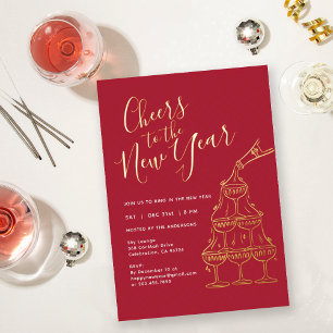 Invitation En Aluminium Fête Moderne Rouge pour le Nouvel An