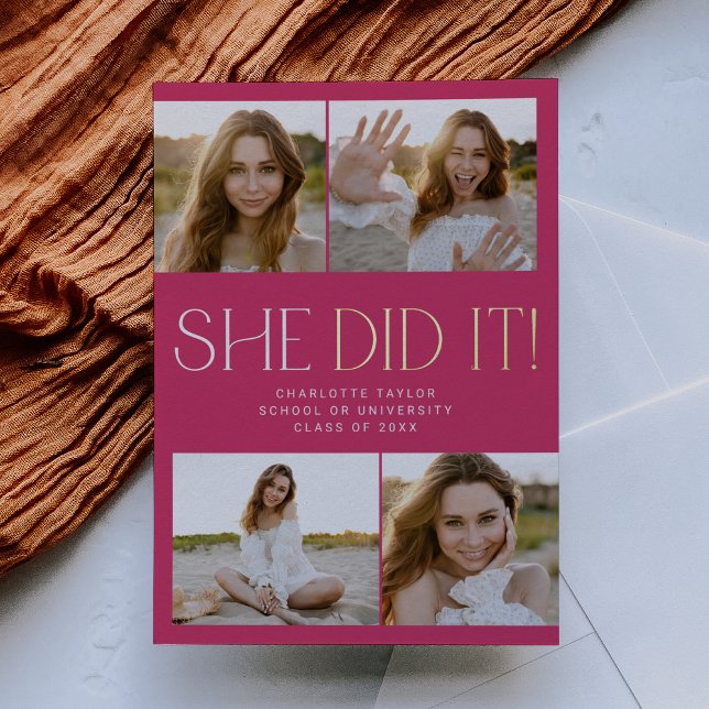 Invitation En Aluminium Fete Poil Rose Moderne Elle L'A Fait Diplôme De Ph (Créateur téléchargé)