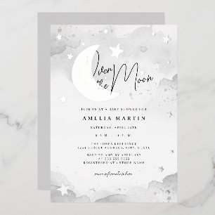 Invitation En Aluminium Fête Prénatale Argent Sur la Lune Bébé