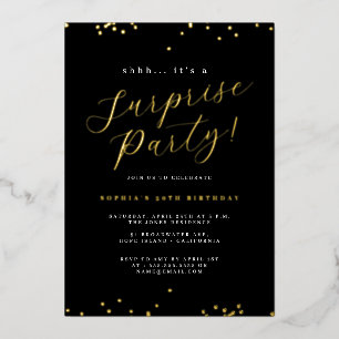 Invitation En Aluminium Fête surprise confettis écriture or noir