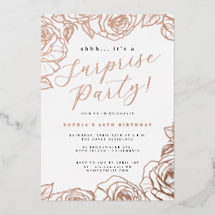 Invitation En Aluminium Fête surprise Rose Gold Script Rose