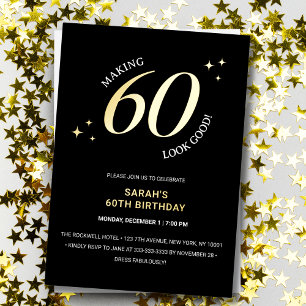 Invitation En Aluminium Fêter 60 ans avec style 60e Anniversaire Or