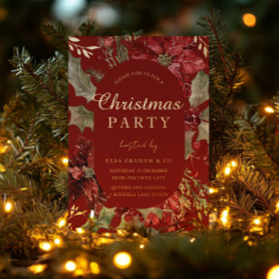 Invitation En Aluminium Fêtes de Noël Floral Party de Noël Doré