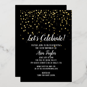 Invitation En Aluminium Fêtons Confetti sur Black Birthday Gold