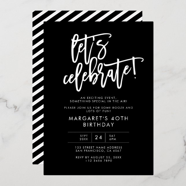 Invitation En Aluminium Fêtons l'anniversaire de l'argent noir moderne (Recto/Verso)