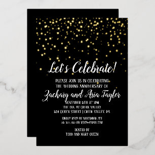 Invitation En Aluminium Fêtons les Confettis sur Fond Noir Anniversaire Or