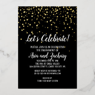 Invitation En Aluminium Fêtons les Confettis sur Fond Noir Engagement Or
