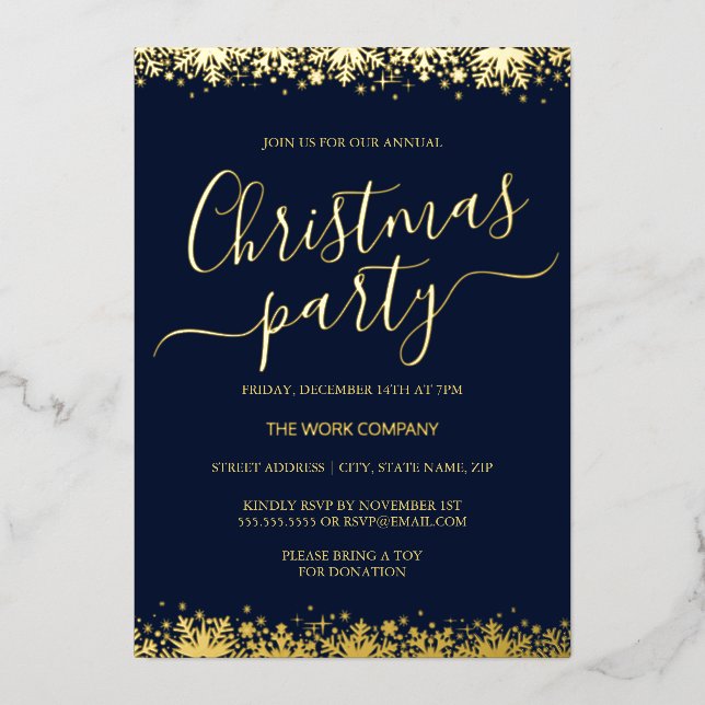 Invitation En Aluminium Feu de neige Gold de la fête de Noël de la Marine (Recto)