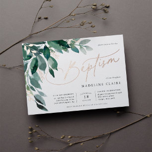 Invitation En Aluminium Feuillage Abondant   Baptême Botanique Vert