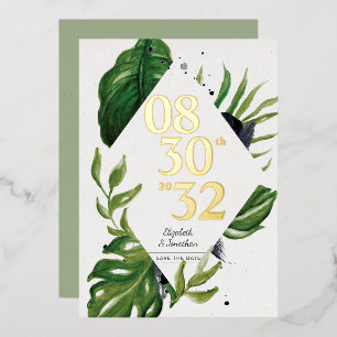 Invitation En Aluminium Feuillage de jungle tropicale blanc moderne enregi