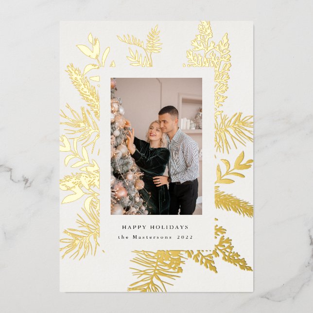 Invitation En Aluminium feuillage vert d'hiver élégant vacances photo (Recto)
