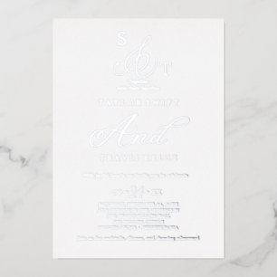 Invitation En Aluminium Feuille d'Argent Délicate   Mariage Formel Monogra