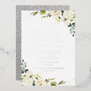 Invitation En Aluminium Feuille d'ARGENT VRAI Fleur 25e Anniversaire Feuil