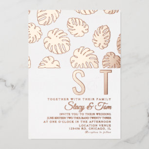 Invitation En Aluminium Feuille de Monstera moderne mariage pressée 