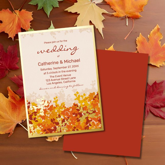 Invitation En Aluminium Feuille d'érable Orange et Terracotta Mariage d'au (Créateur téléchargé)