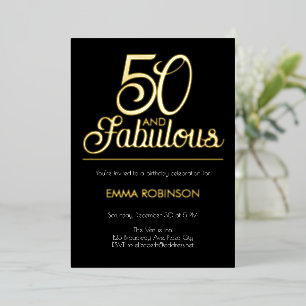 Invitation En Aluminium Feuille d'or "50 et Fabuleux" Cinquantième Anniver