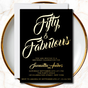 Invitation En Aluminium Feuille d'Or Cinquante et Fantastique Écriture 50e