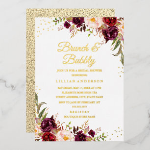 Invitation En Aluminium Feuille D'Or Floral Burgundy Brunch Et Douche Cham