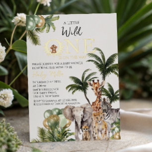 Invitation En Aluminium Feuille d'or thème Wild One Safari Animaux Tropica