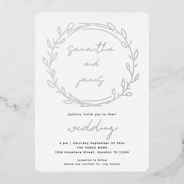 Invitation En Aluminium Feuille Laurel tendance Qr Code Script Mariage Rea (Recto)