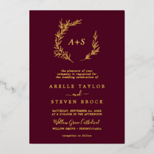 Invitation En Aluminium Feuille minimale Gold Foil Bourgogne Mariage Mon
