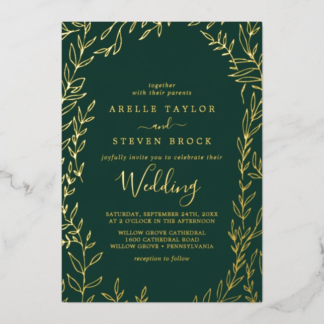 Invitation En Aluminium Feuille minimale | Gold Foil Emerald Mariage (Recto)
