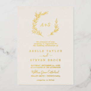 Invitation En Aluminium Feuille minimale   Gold Foil Monogramme ivoire Mar