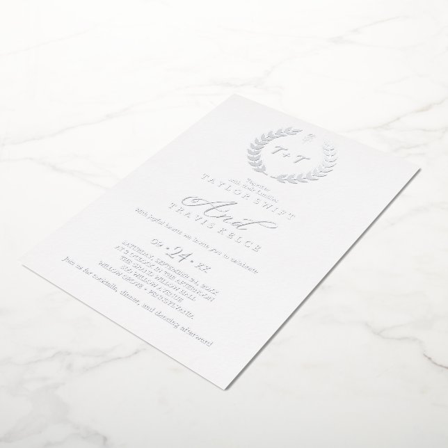 Invitation En Aluminium Feuille minimale | Mariage Rose de monogramme d'hu (Rotation)