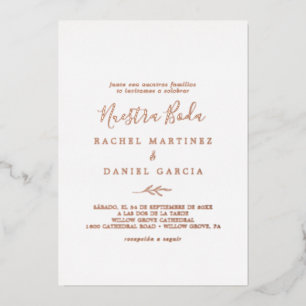 Invitation En Aluminium Feuille minimale Notre mariage espagnol feuille
