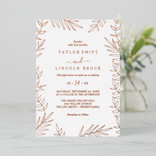 Invitation En Aluminium Feuille minimale   Rose Mariage de trames d'huile 