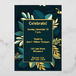Invitation En Aluminium Feuille vert profond Doré
